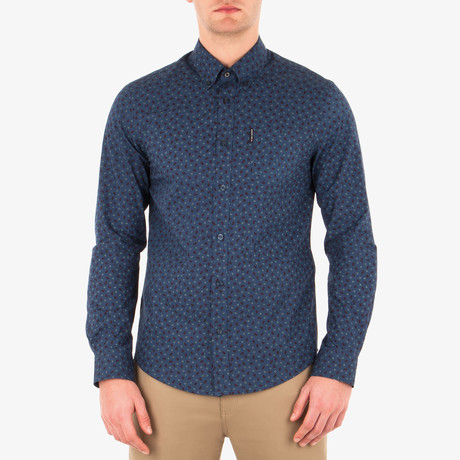 Long Sleeve Soho Print Party Shirt // Staples Navy (L)