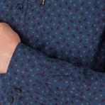 Long Sleeve Soho Print Party Shirt // Staples Navy (L)