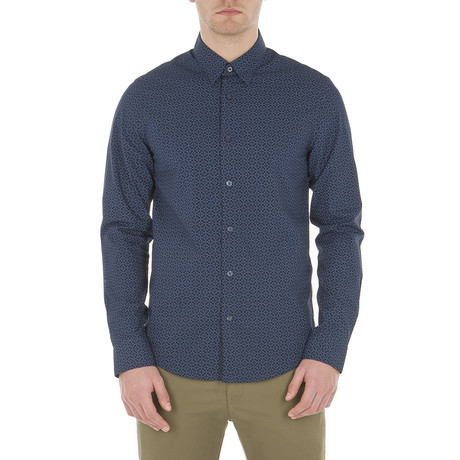 Long Sleeve Optic Chequerboard Shirt // Navy Blazer (S)