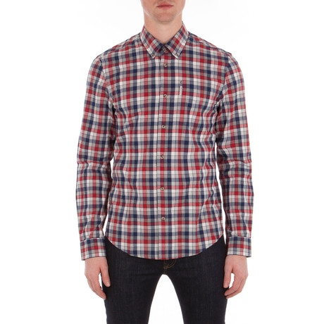Long Sleeve Marl Multi Gingham Shirt // Red (S)
