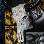 Hand Carved Buffalo Skull // Flower