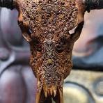 Hand Carved Buffalo Skull // Antique Flower
