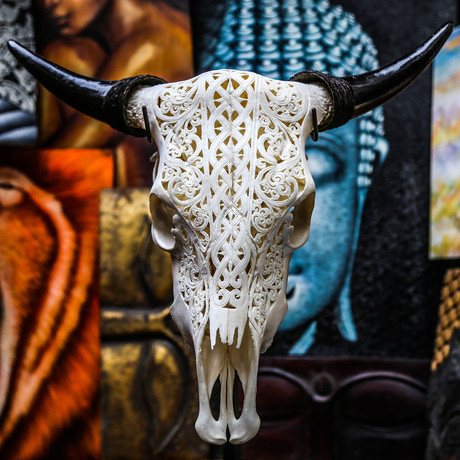 Hand Carved Cow Skull // Celtic 2