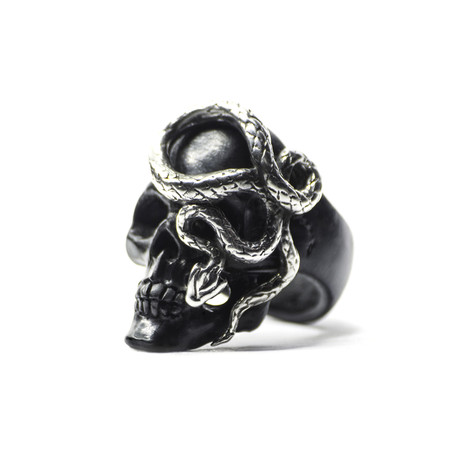 Black Skull + Snake Ring (Size 5)