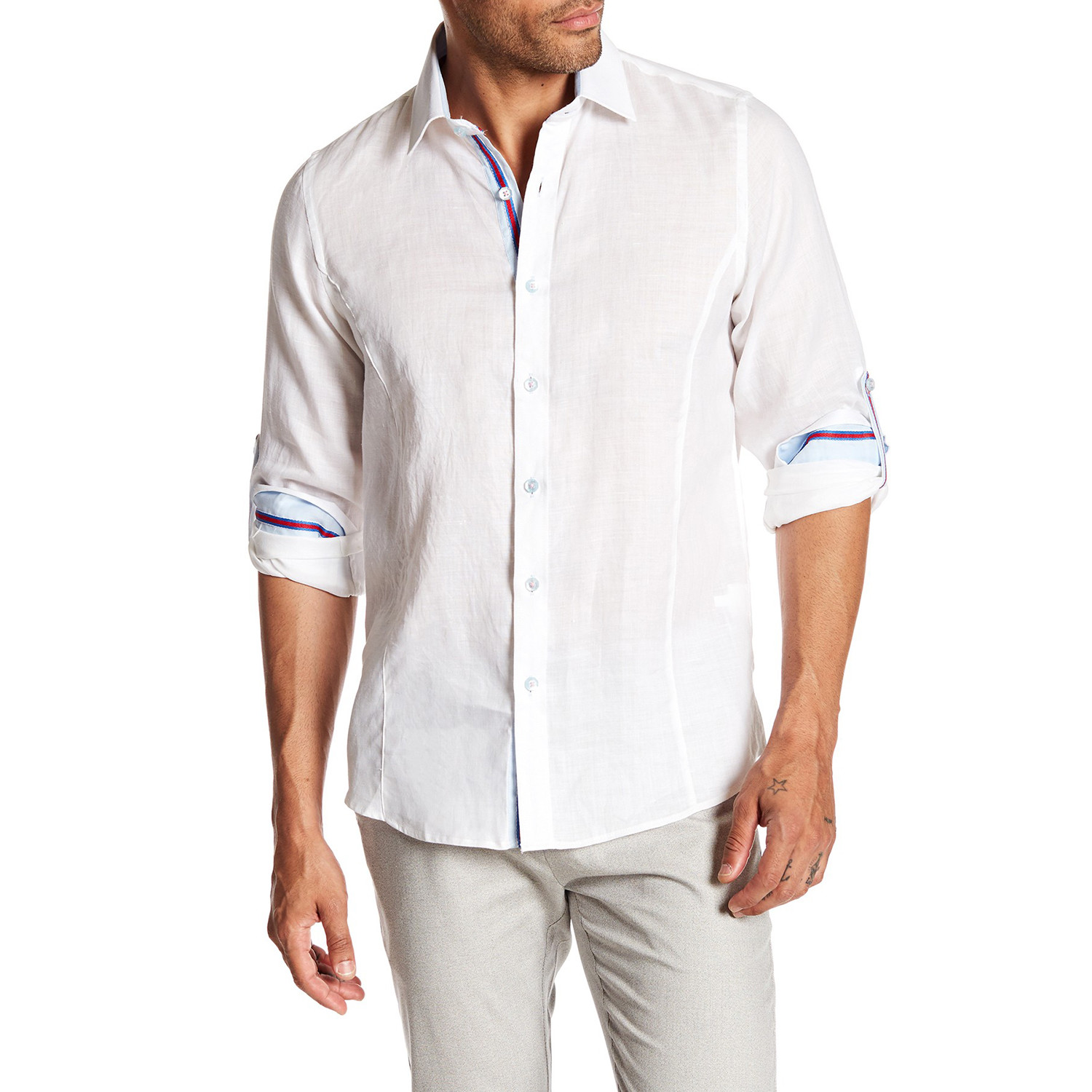 Linen Blend Long-Sleeve Button-Up Shirt // White (XS) - TR Premium ...