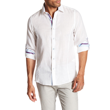 Linen Blend Long-Sleeve Button-Up Shirt // White (XS)