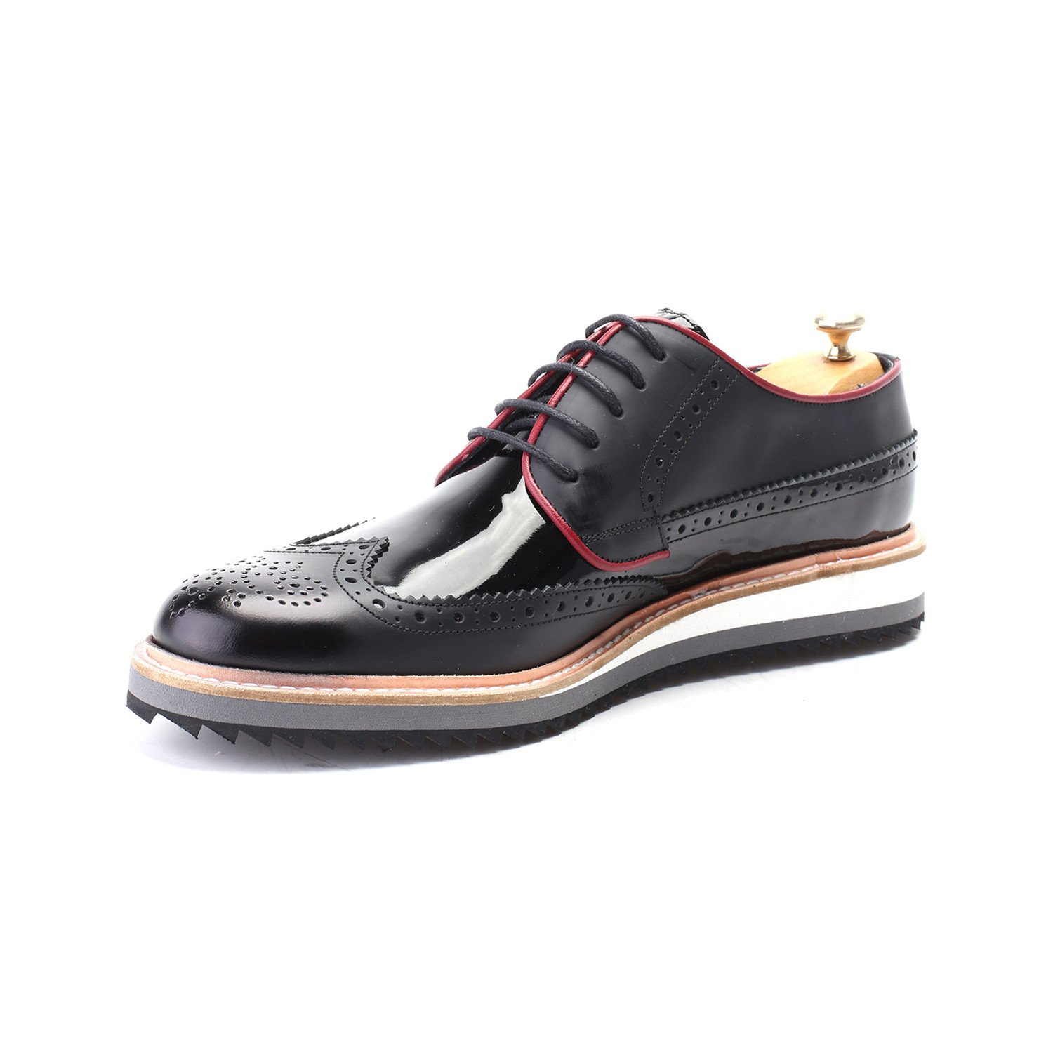 Mixed Texture Contrast Sole Perforated Wingtip Oxford // Black (Euro ...
