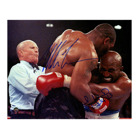Mike Tyson + Evander Holyfield Dual Signed 'Biting Holyfield' Framed Photo