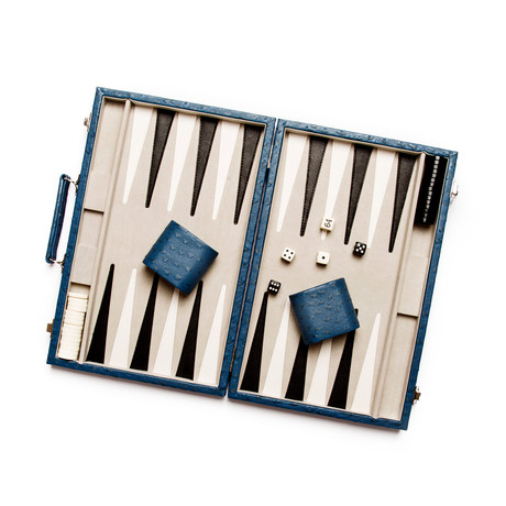 New School Backgammon Set (Blue Ostrich)