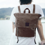 Tyne Foldtop Cityscape Backpack // Tan