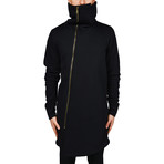 Asymmetrical Zip Funnel Neck Coat // Black (S)