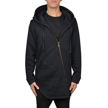 Asymmetrical Zip Long Hoodie // Black (S)