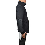 Curved Zip Contrast Sleeve Funnel Neck Long Sweat Shirt // Black (XS)