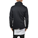 Curved Zip Contrast Sleeve Funnel Neck Long Sweat Shirt // Black (XS)