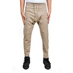 Asymmetrical Drop Crotch Moto Jogger // Beige (S)