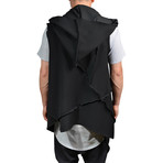 Asymmetrical Pieced Hooded Cascade Vest // Black (S)