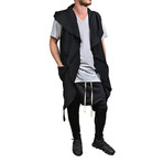 Asymmetrical Pieced Hooded Cascade Vest // Black (S)