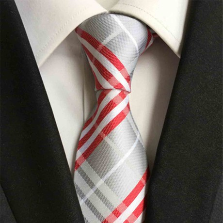 Blanc // Handmade Silk Tie // Gray + Red Plaid