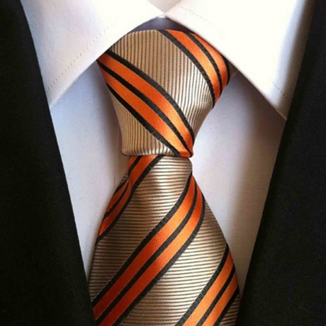 Blanc // Handmade Silk Tie // Tan + Orange Stripe