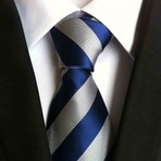 Blanc // Handmade Silk Tie // Silver + Blue Stripe