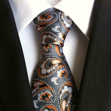 Blanc // Handmade Silk Tie // Gray + Orange Paisley