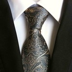 Blanc // Handmade Silk Tie // Charcoal + Gold Tinsel Paisley
