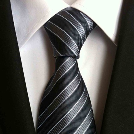 Blanc // Handmade Silk Tie // Silver + Black Stripe