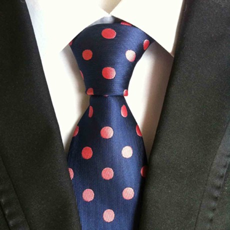 Blanc // Handmade Silk Tie // Navy + Red Polka Dot