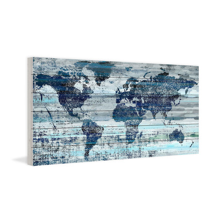 Blue Continents // White Wood (24"W x 12"H x 1.5"D)