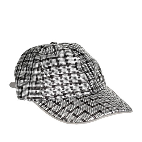 Check Print Leather Trim Baseball Hat // Grey