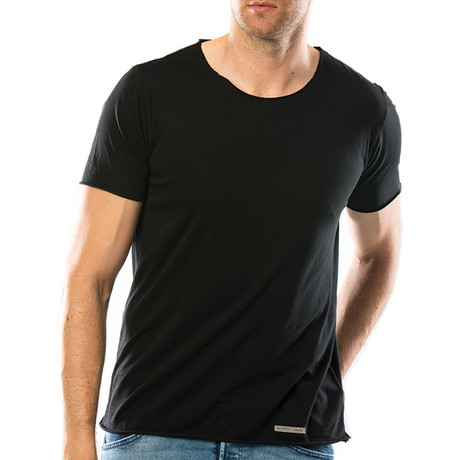 Raw Collar Crew Neck T-Shirt // Pitch Black (XS)