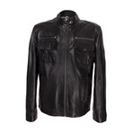 Double Patch Pocket Leather Jacket // Black (XL)