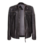 Double Patch Pocket Leather Jacket // Black (XL)