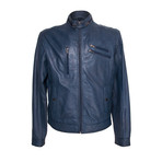 Zipper Pocket Leather Jacket // Navy (M)