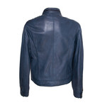 Zipper Pocket Leather Jacket // Navy (L)