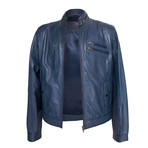 Zipper Pocket Leather Jacket // Navy (2XL)