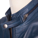 Zipper Pocket Leather Jacket // Navy (2XL)