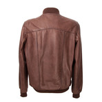 Zip-Up Leather Bomber Jacket // Brown (M)