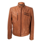 Zipper Pocket Leather Jacket // Tan (S)
