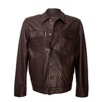 Button-Up Double Patch Pocket Leather Jacket // Brown (M)