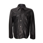 Button-Up Double Patch Pocket Leather Jacket // Black (M)