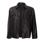 Button-Up Double Patch Pocket Leather Jacket // Black (2XL)