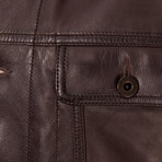 Button-Up Double Patch Pocket Leather Jacket // Brown (XL)