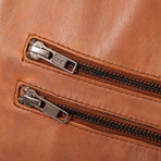 Zipper Pocket Leather Jacket // Tan (3XL)