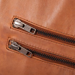 Zipper Pocket Leather Jacket // Tan (L)