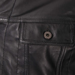 Button-Up Double Patch Pocket Leather Jacket // Black (S)