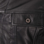 Button-Up Double Patch Pocket Leather Jacket // Black (L)