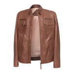 Double Patch Pocket Leather Jacket // Brandy (L)