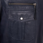 Double Patch Pocket Leather Jacket // Navy (S)