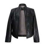 Zipper Pocket Leather Jacket // Black (M)